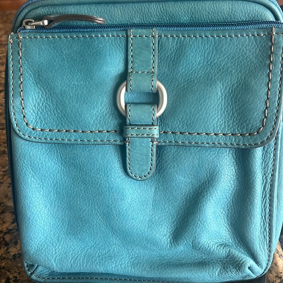 FOSSIL blue small traveler crossbody bag with silver hardware - Picture 6 of 7